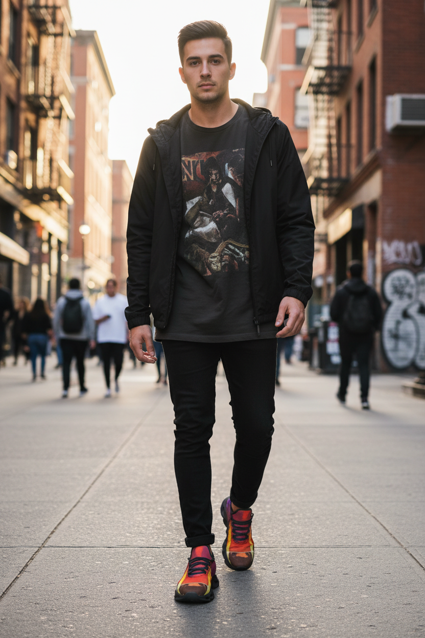 Male black sole sunset sneakers