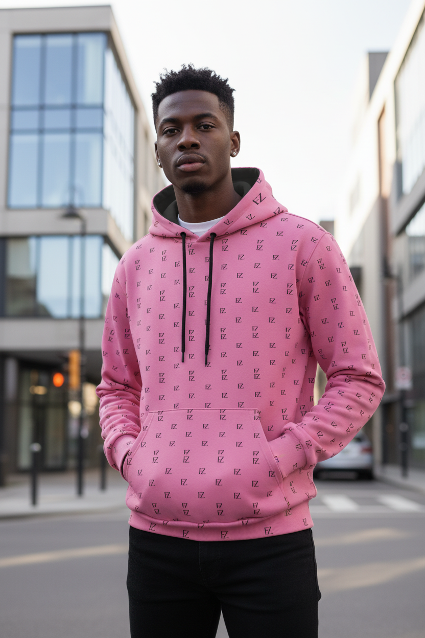 Male front - Pink FZ monogram hoodie