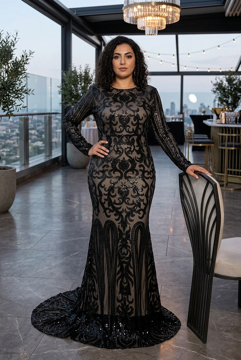 Middle Eastern model in a rooftop event lounge