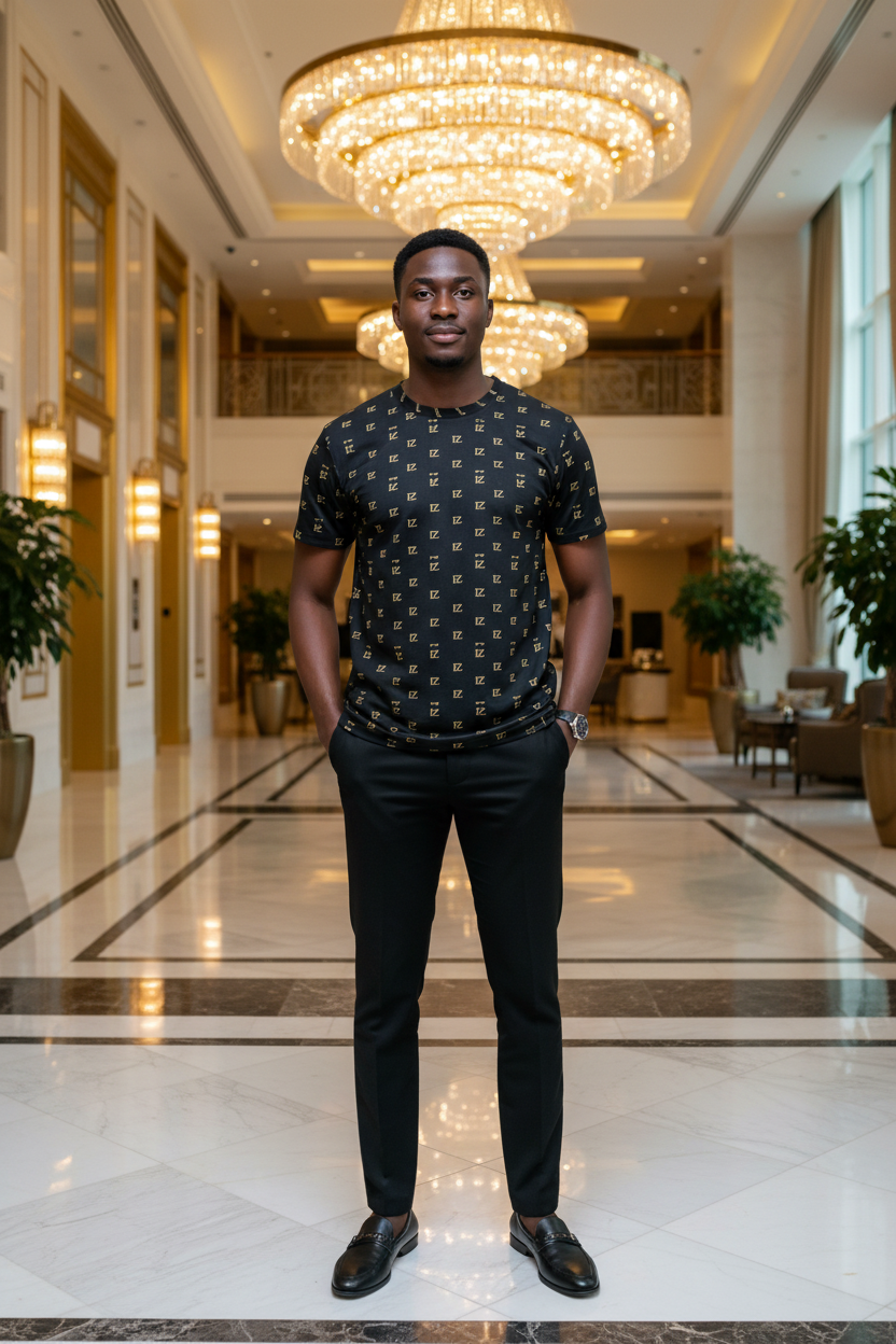 Model 1 - FZwear Black Gold Monogram Tee