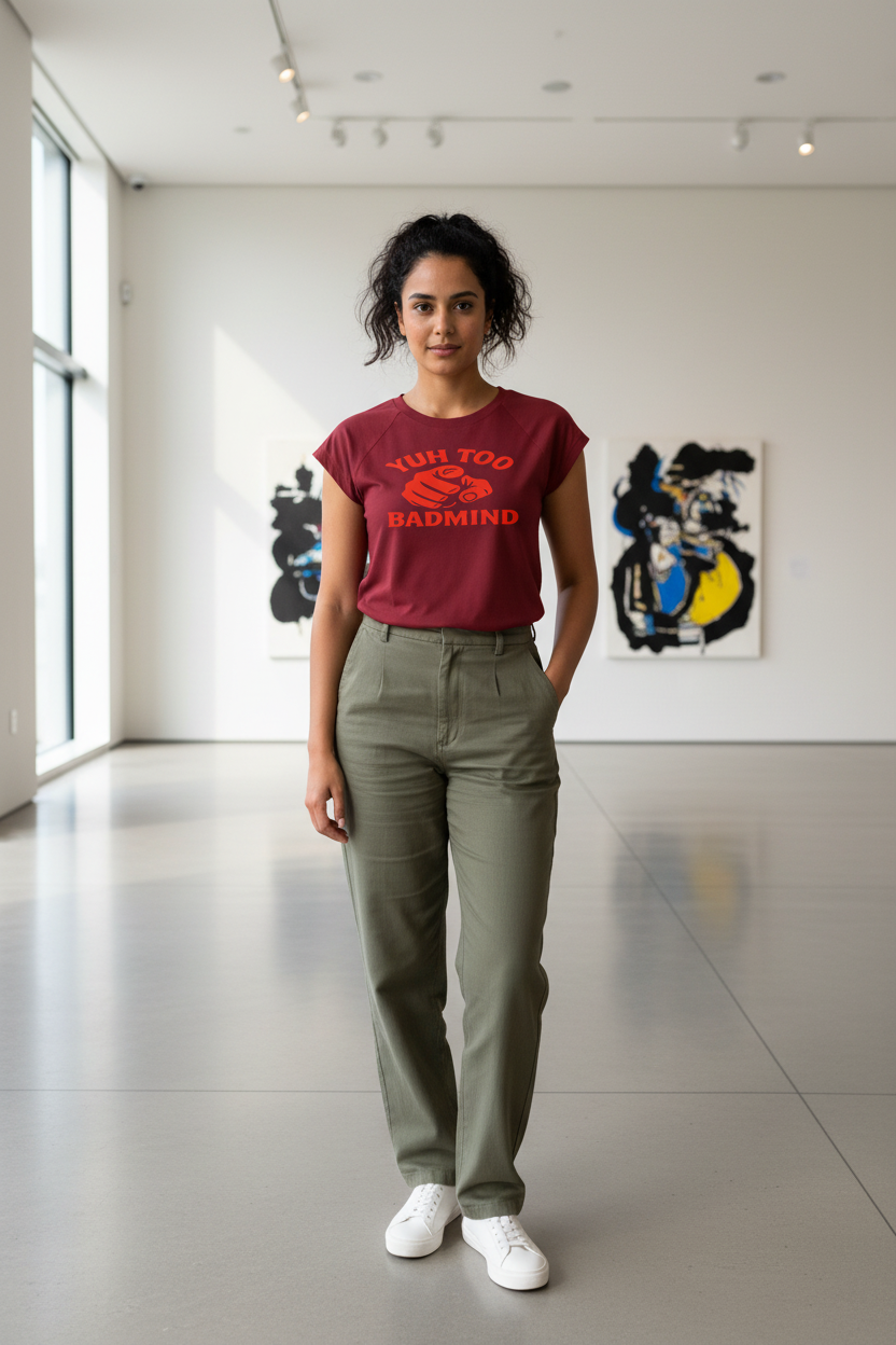 Model in art gallery