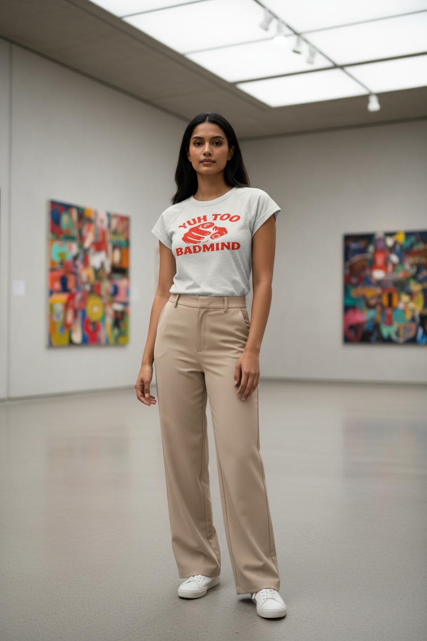 Model in art gallery
