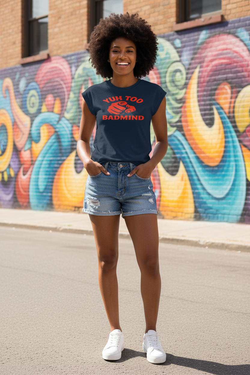 Model in urban mural setting