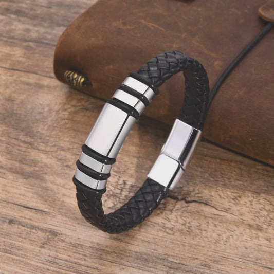 FZ Leather Black Braided Rope Chain Bracelet