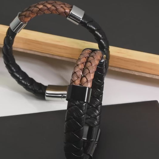 FZ Luxury Genuine Leather Black Braided Bracelet