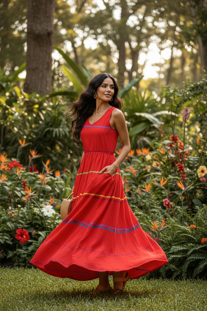 Red Stripe Dress - Botanical Garden