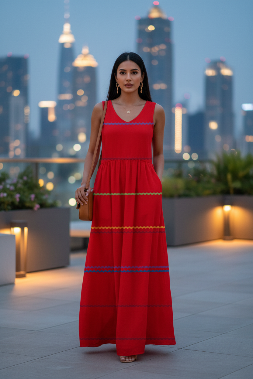 Red Stripe Dress - Rooftop