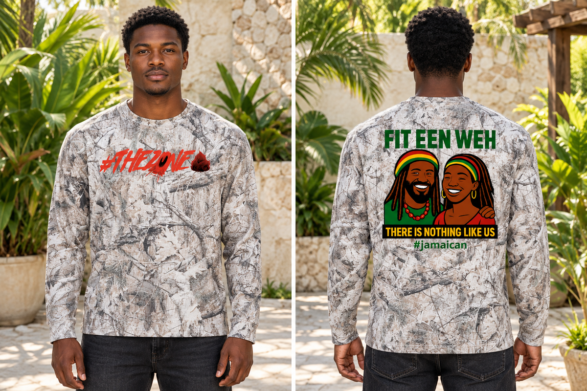 Same model showing the shirt front and back in one side-by-side lifestyle image