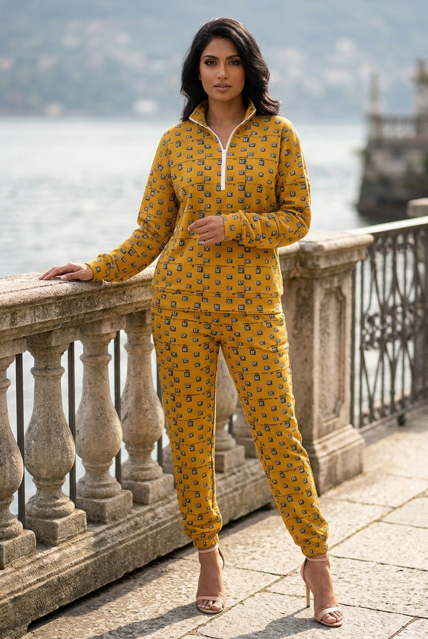 South Asian female model standing beside a waterfront railing in nude heels