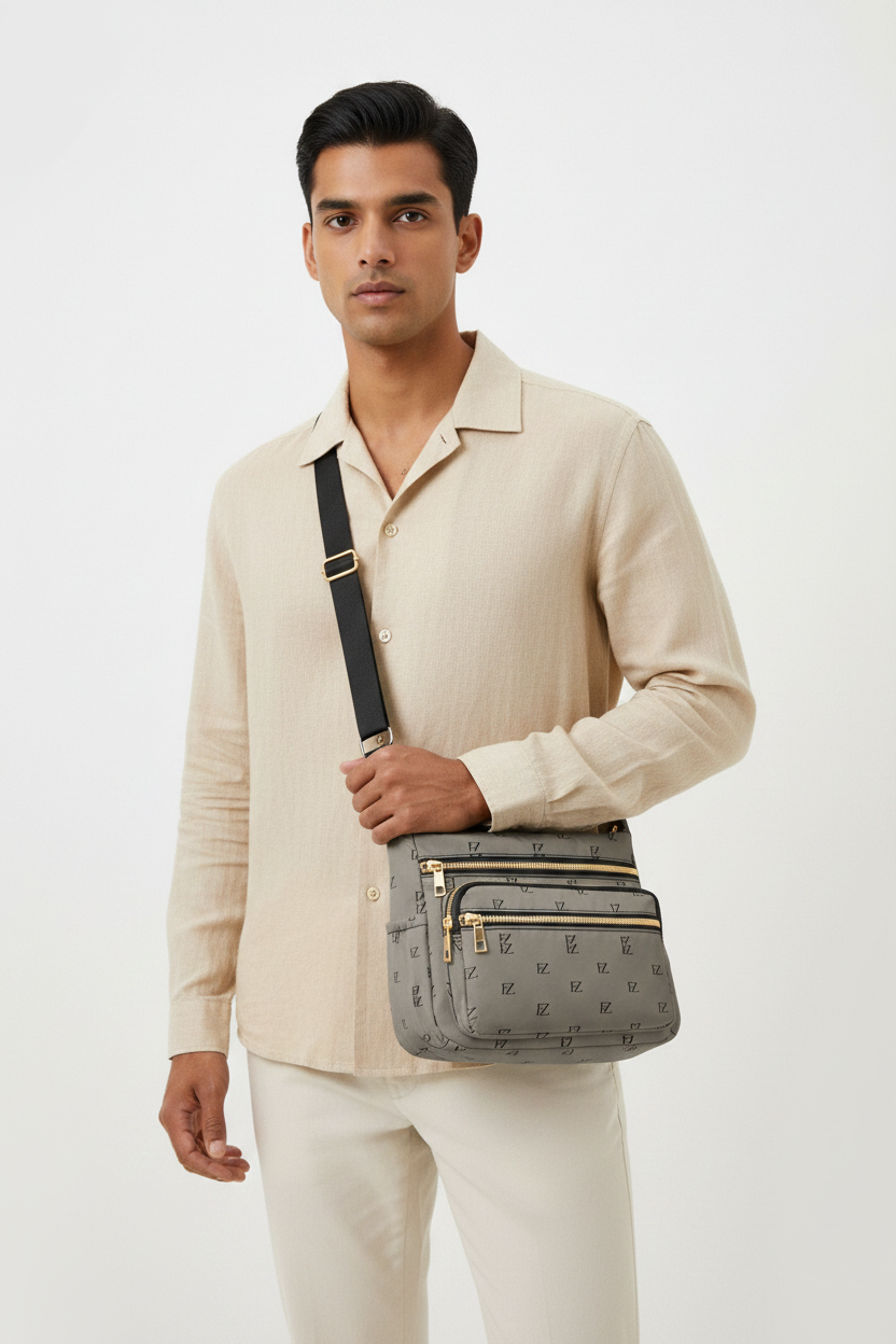 South Asian man with FZ crossbody bag