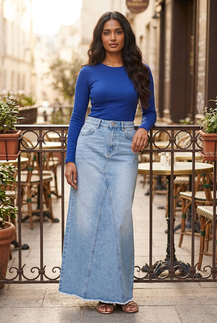 South Asian model on a café terrace