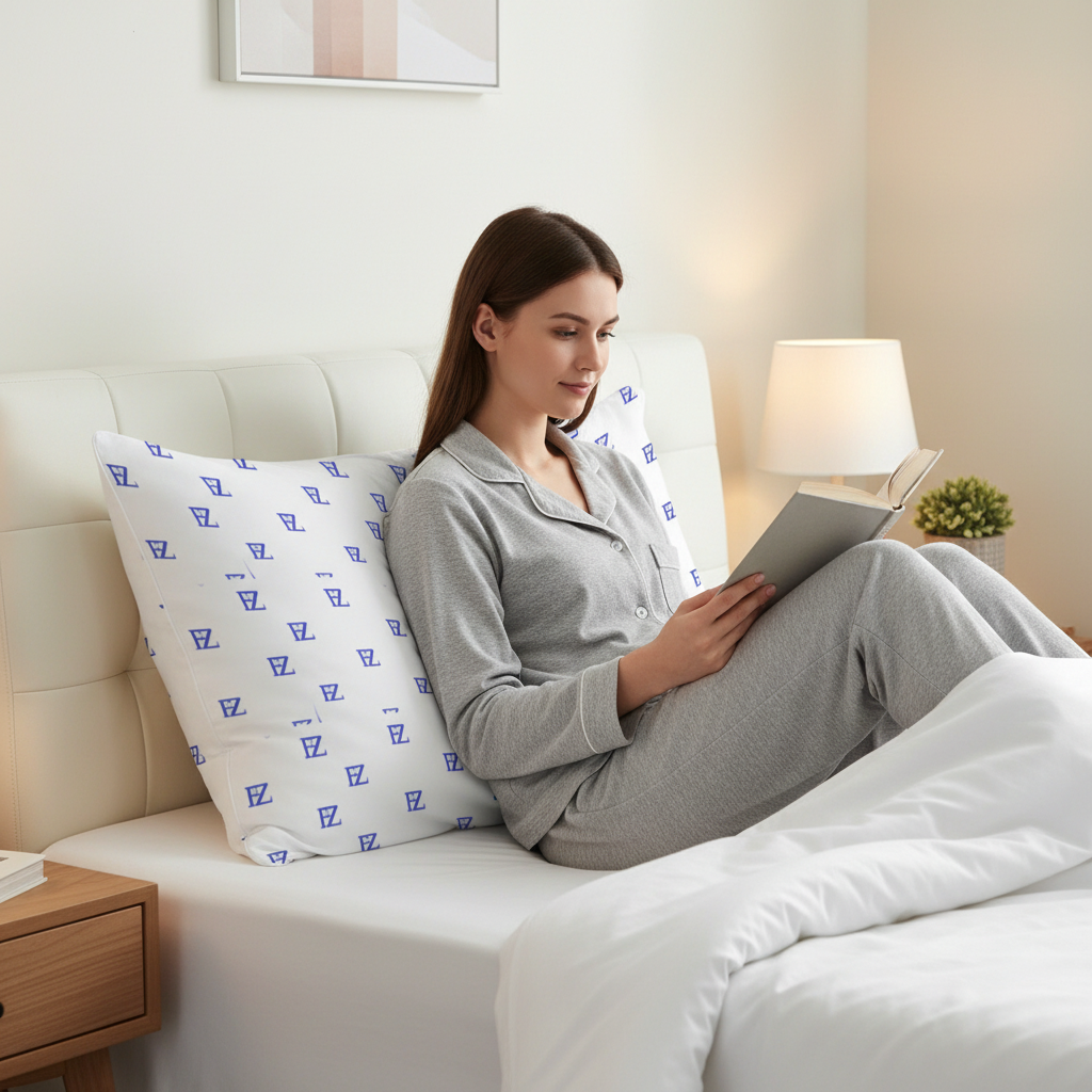 White female model white FZ monogram pillow