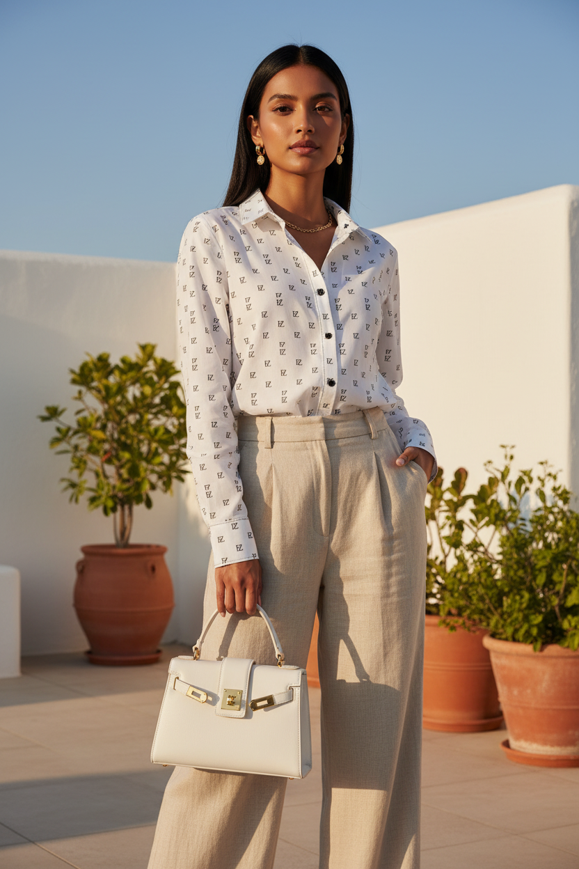 White FZ Shirt - Mediterranean