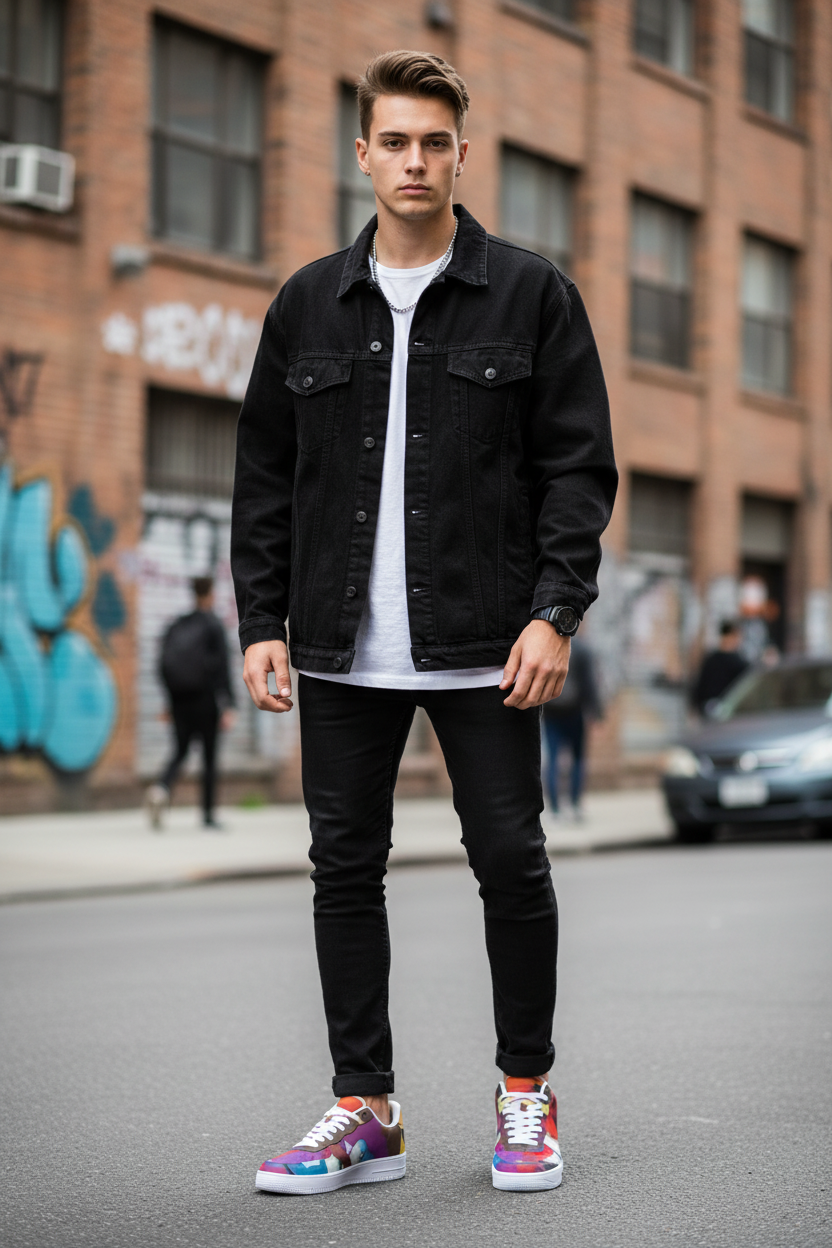 White male model colorful AF1 sneakers