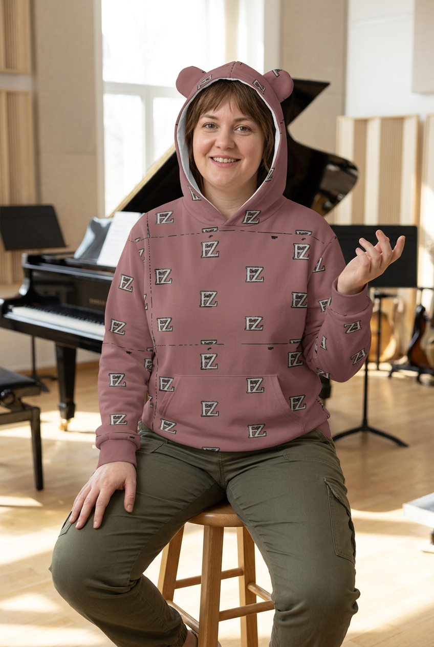 White model in a music studio