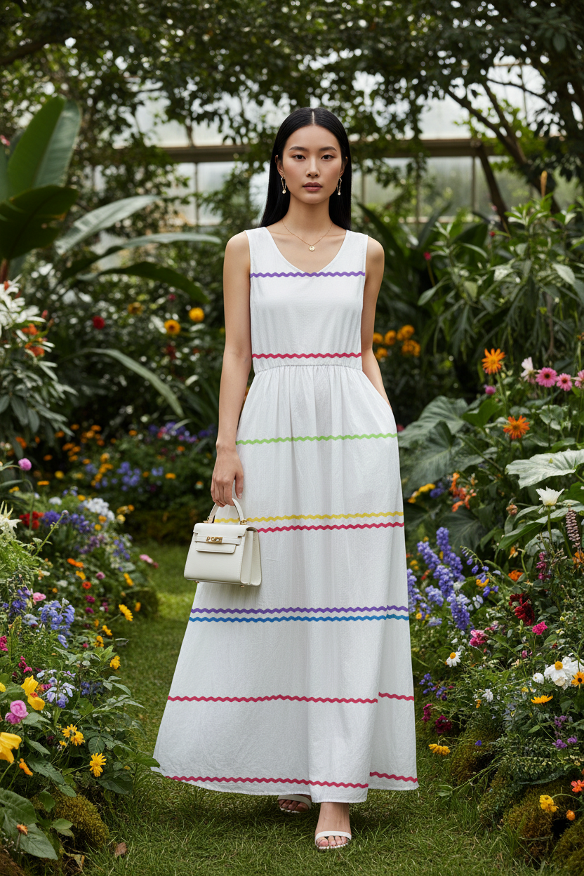 White Stripe Dress - Botanical Garden
