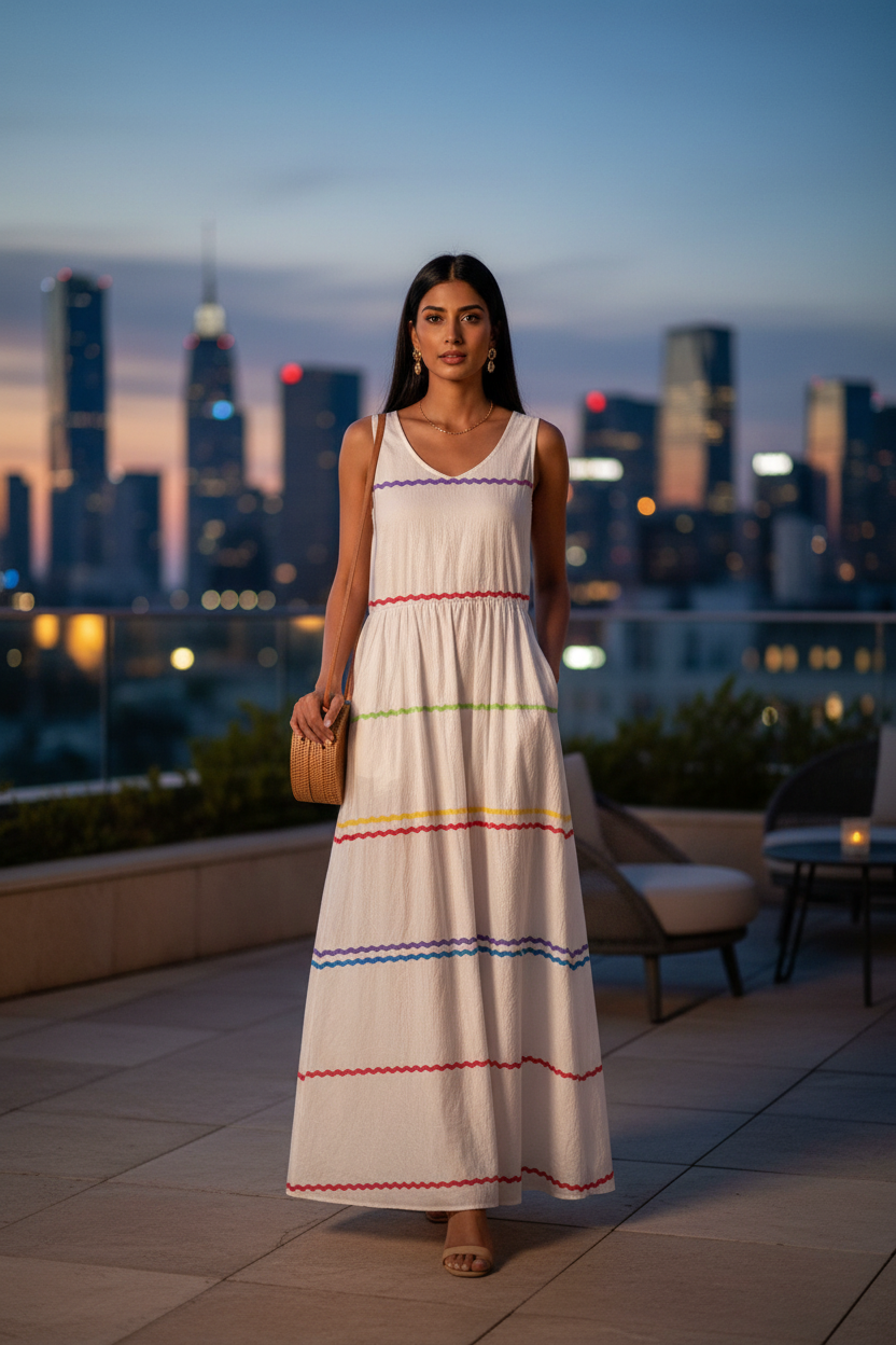 White Stripe Dress - Rooftop