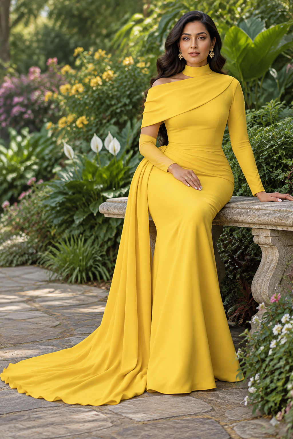 Yellow gown in a botanical garden