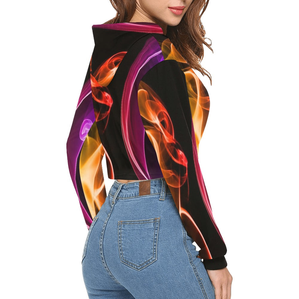 fz women's designer hoodie - abstract women's all over print cropped hoodie (model h22)