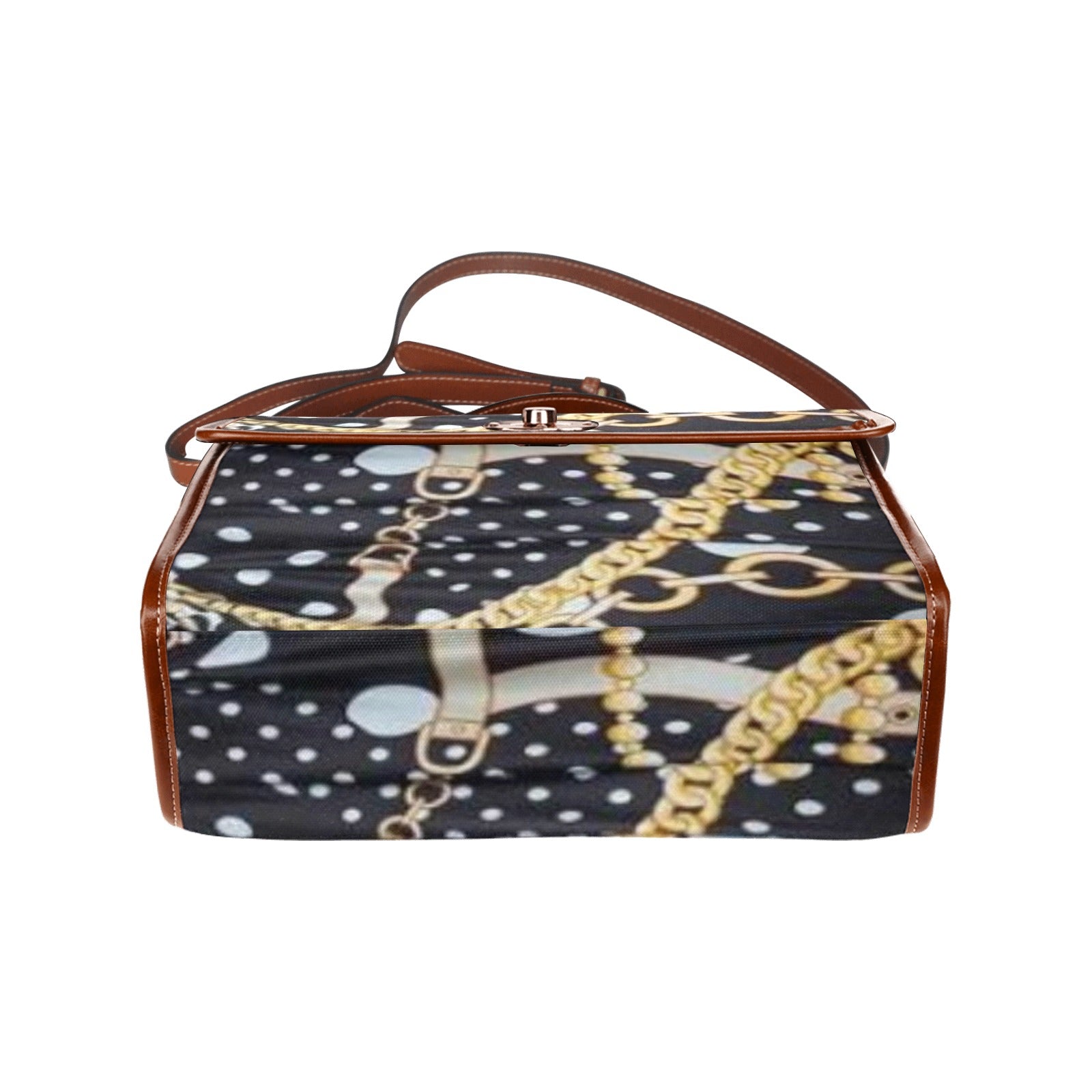 fz chain handbag all over print waterproof canvas bag(model1641)(brown strap)