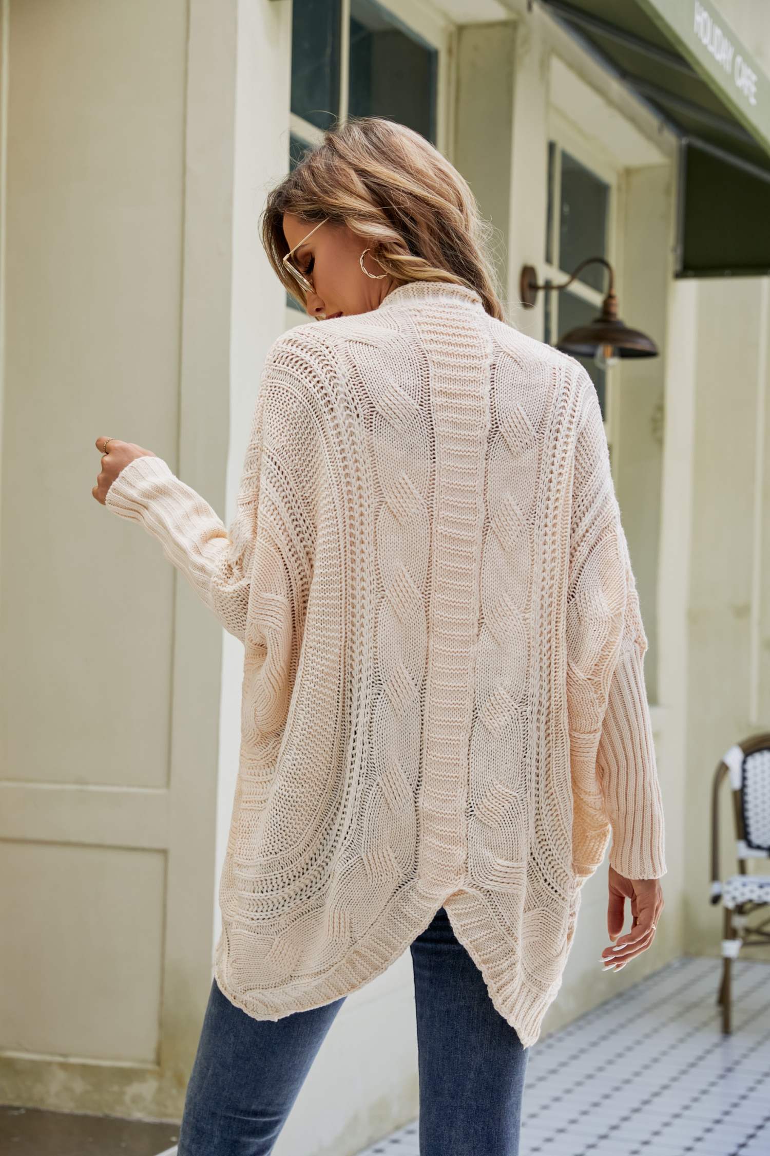 mixed knit open front dolman sleeve cardigan