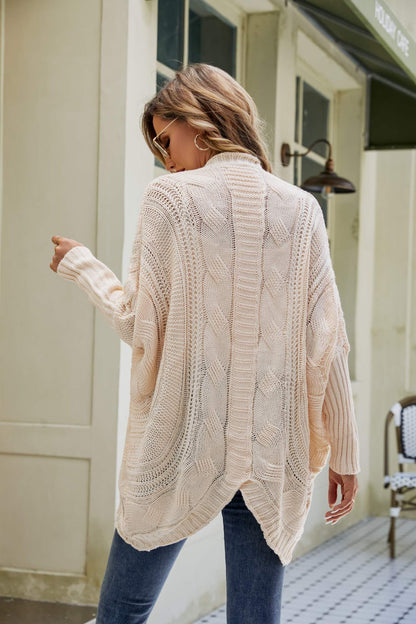 mixed knit open front dolman sleeve cardigan