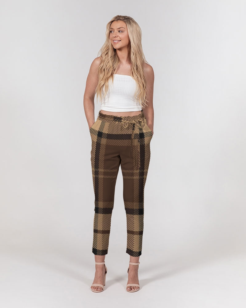 fz plaid women's belted tapered pants