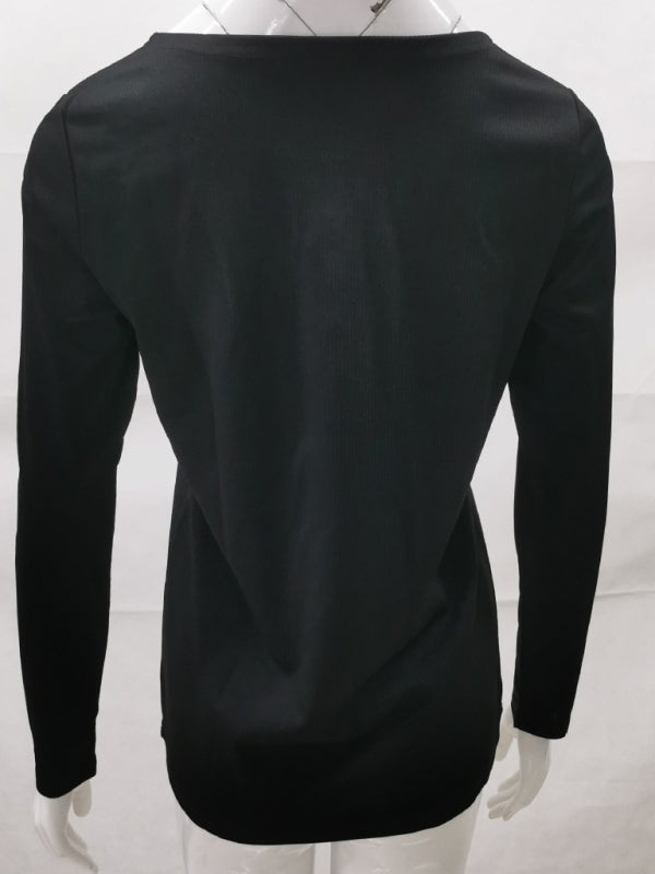 solid button slim long sleeve top bottom shirt