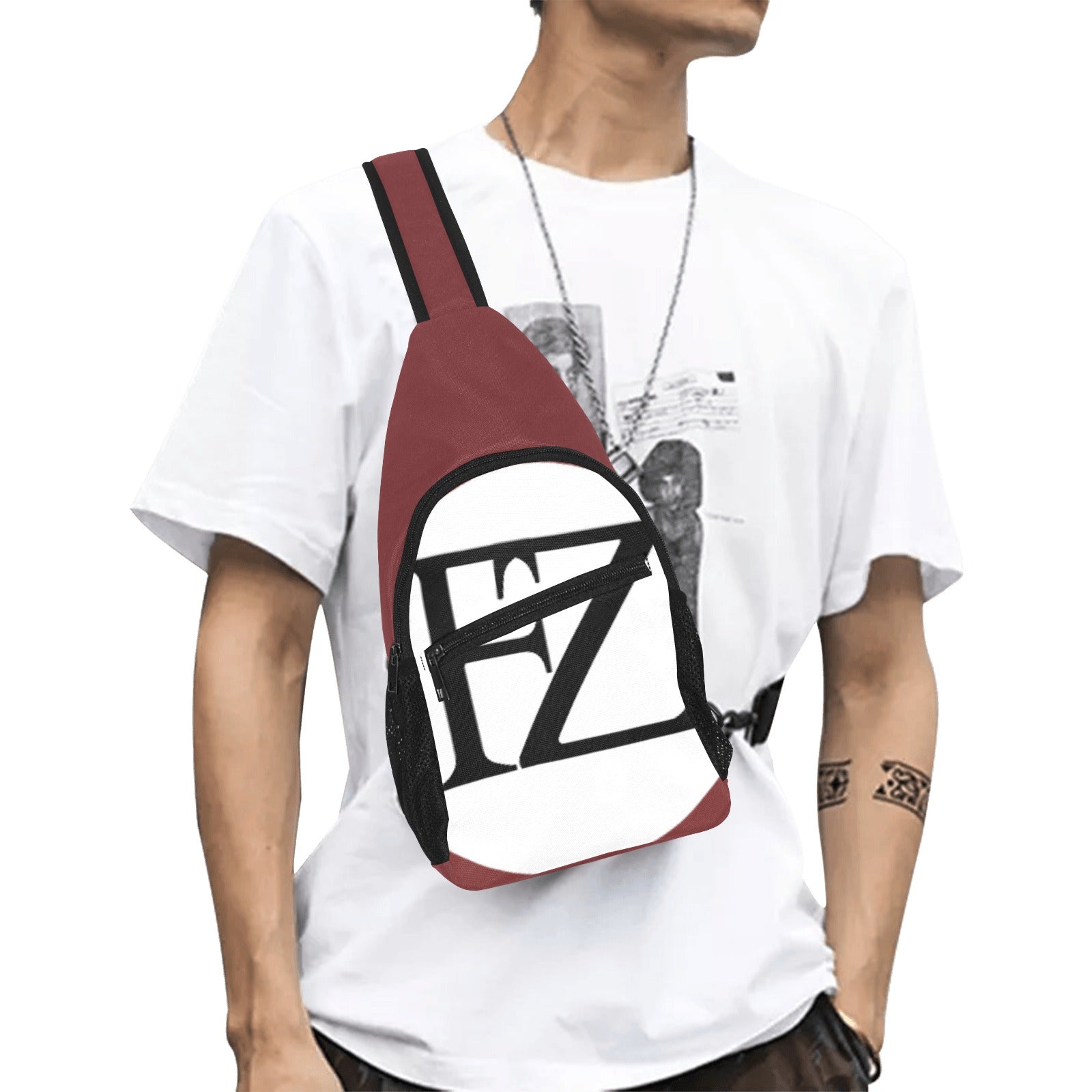 fz men's chest bag too one size / fz men's chest bag too-burgundy all over print chest bag(model1719)