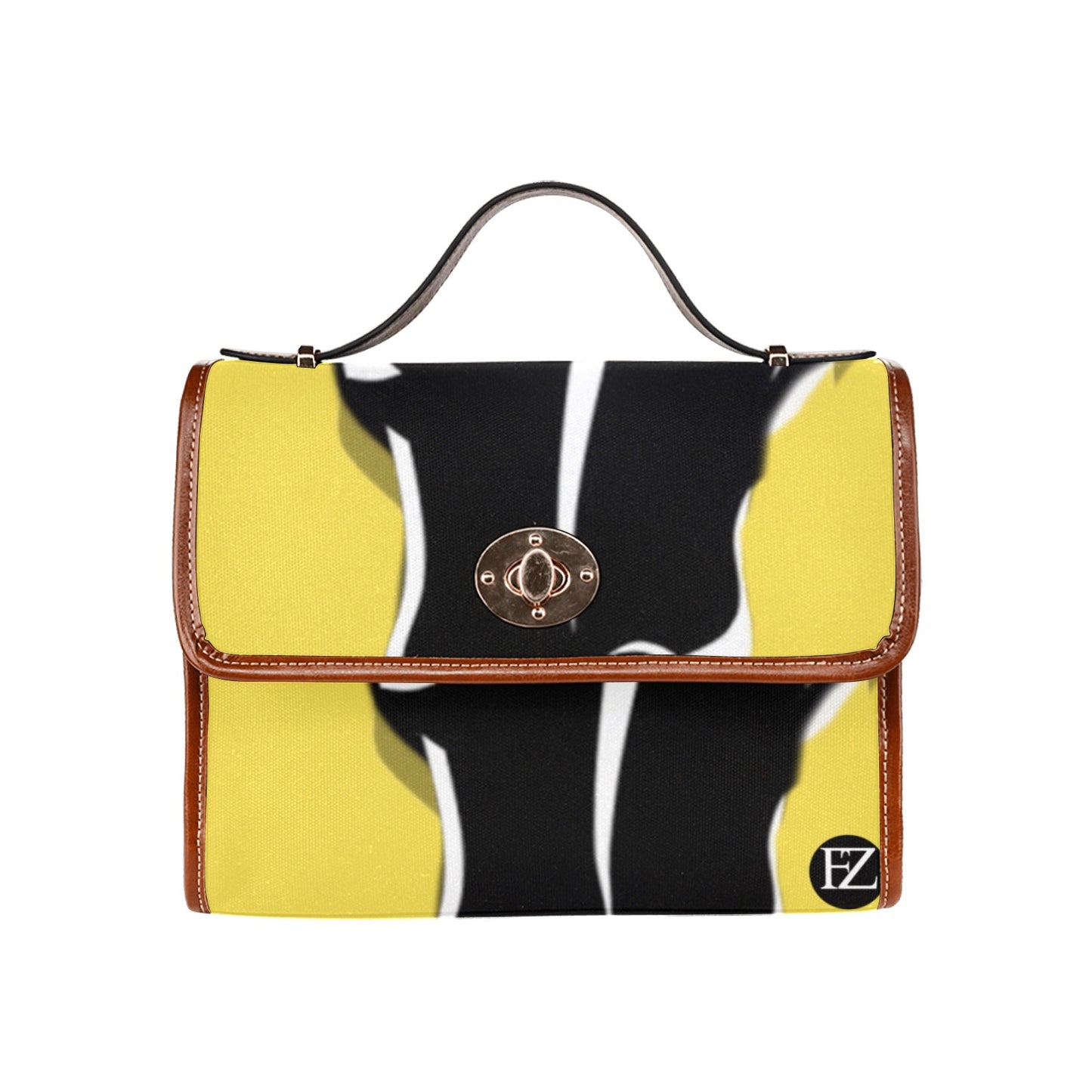 fz bull handbag one size / fz bull handbag - yellow all over print waterproof canvas bag(model1641)(brown strap)