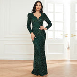 high waist long sleeves elegant sexy dress sequined toast dress evening dress women