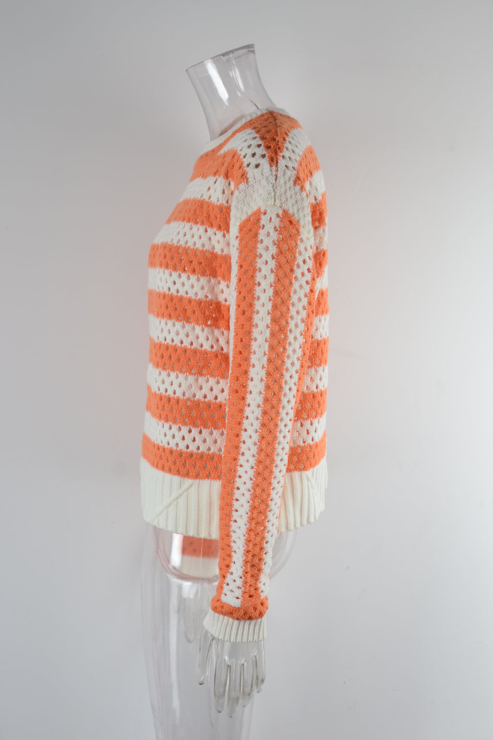 early autumn women hollow out cutout striped crew neck long sleeves knitwear oversized pullover