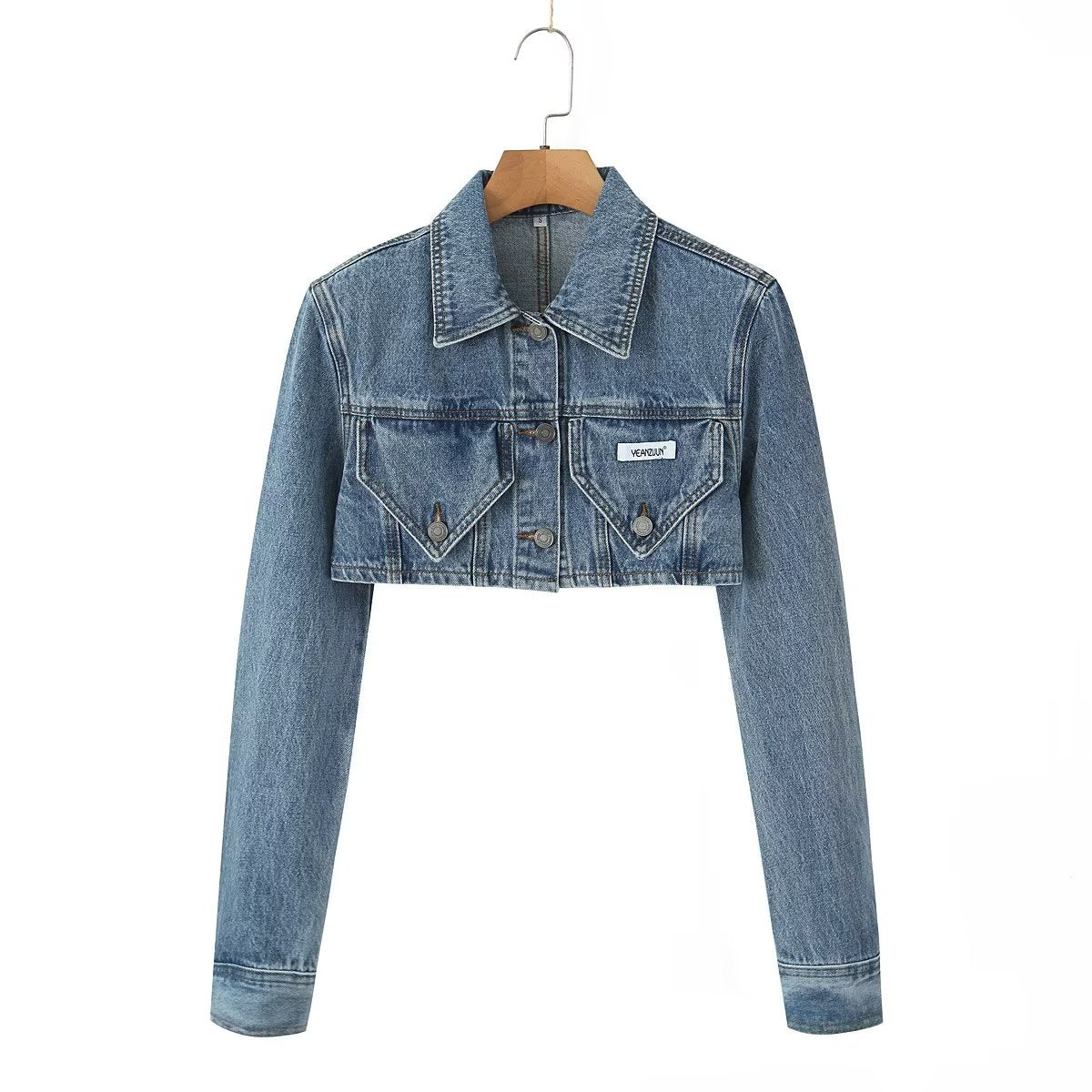 sexy wear short denim jacket women early autumn retro slim collared slimming jacket top