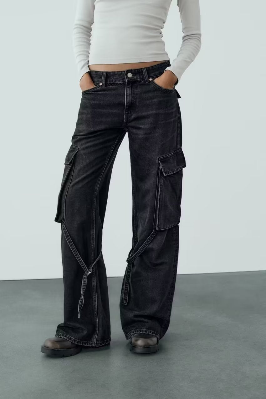 FZ Women Mid Waist Cargo Jeans Pants - FZwear