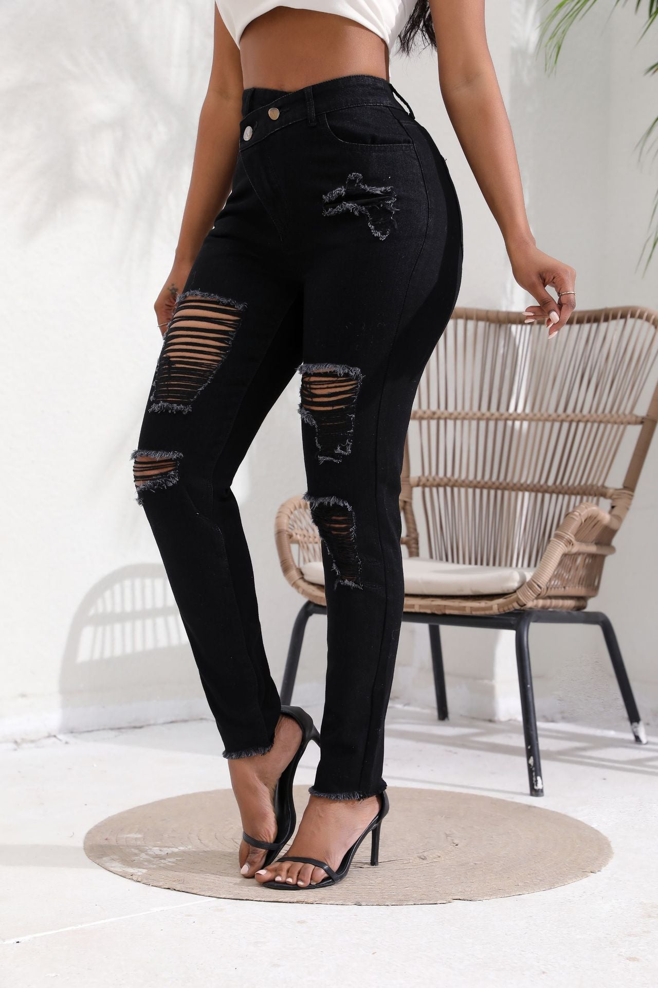 FZ Women's Skinny Ripped High Waist Denim Pants - FZwear