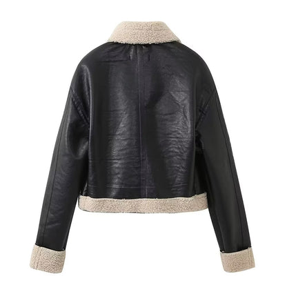 FZ Women's Short Temperamental Top Faux Leather Jacket