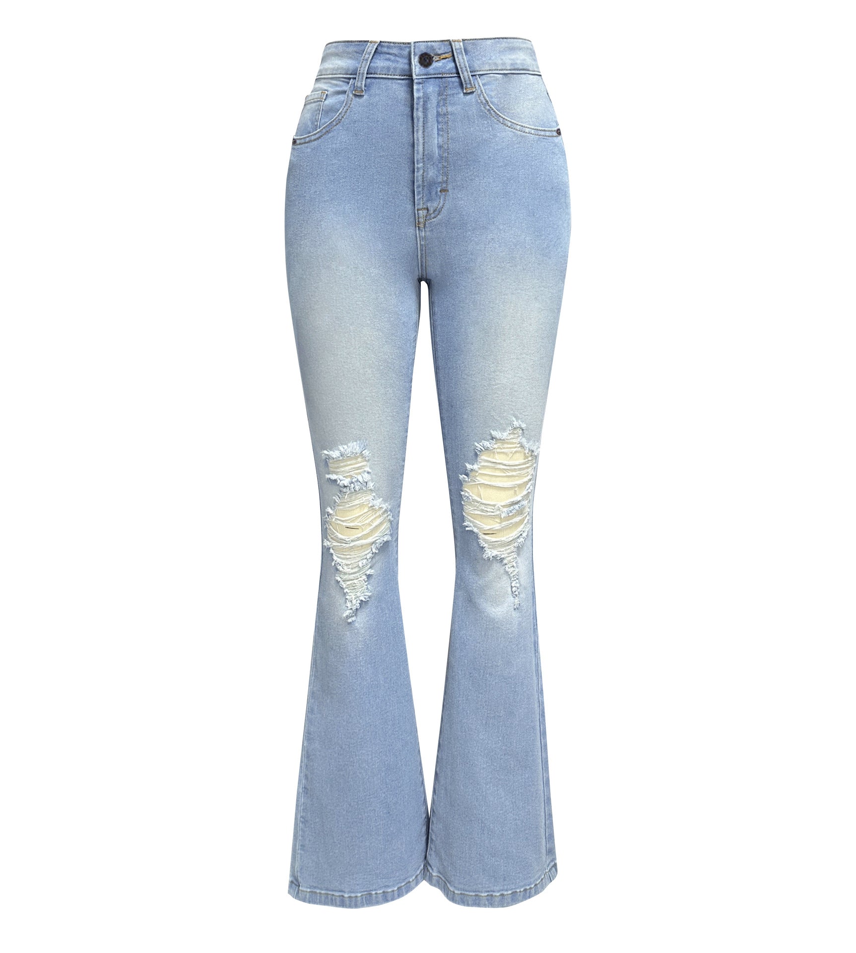 FZ Women's High Waist Ripped Bell Bottom Denim Pants - FZwear