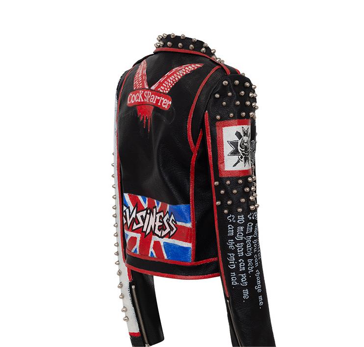 FZ Women's Rivet Printing Punk Rock Performance Motorcycle Leather Jacket