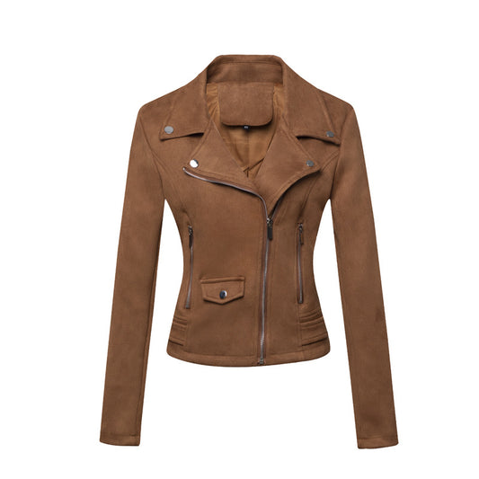 women clothing motorcycle jacket women  leather top short slim suede leather jacket women