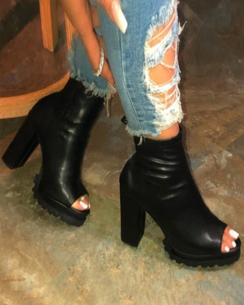 Γυναικείες μπότες Peep Toe Chunky FZ