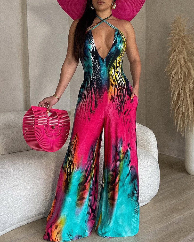 FZ Women's Tie Dye Print Wide Leg Jumpsuit - FZwear