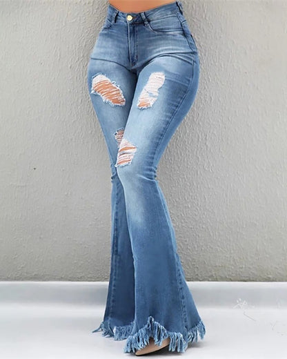 Γυναικείο τζιν παντελόνι με φούντα ψηλόμεση FZ