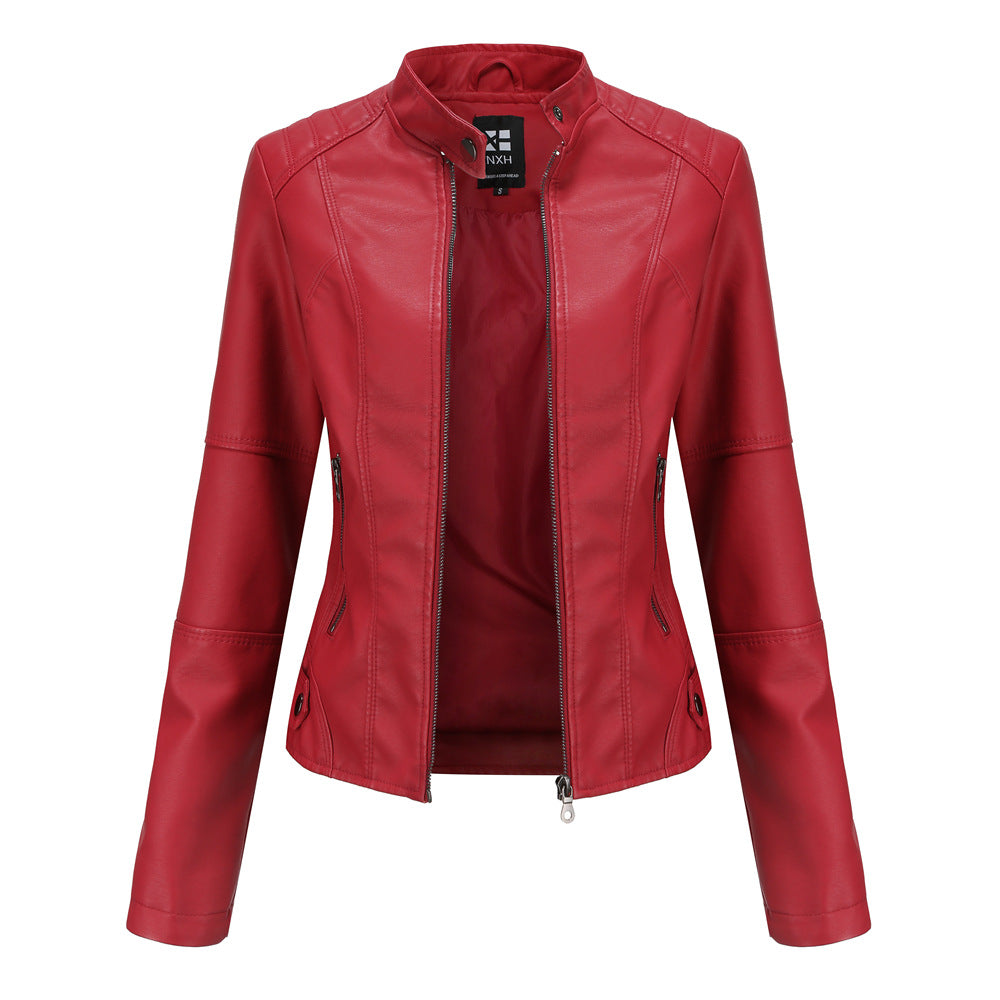 FZ Women's standing collar PU leather jacket - FZwear
