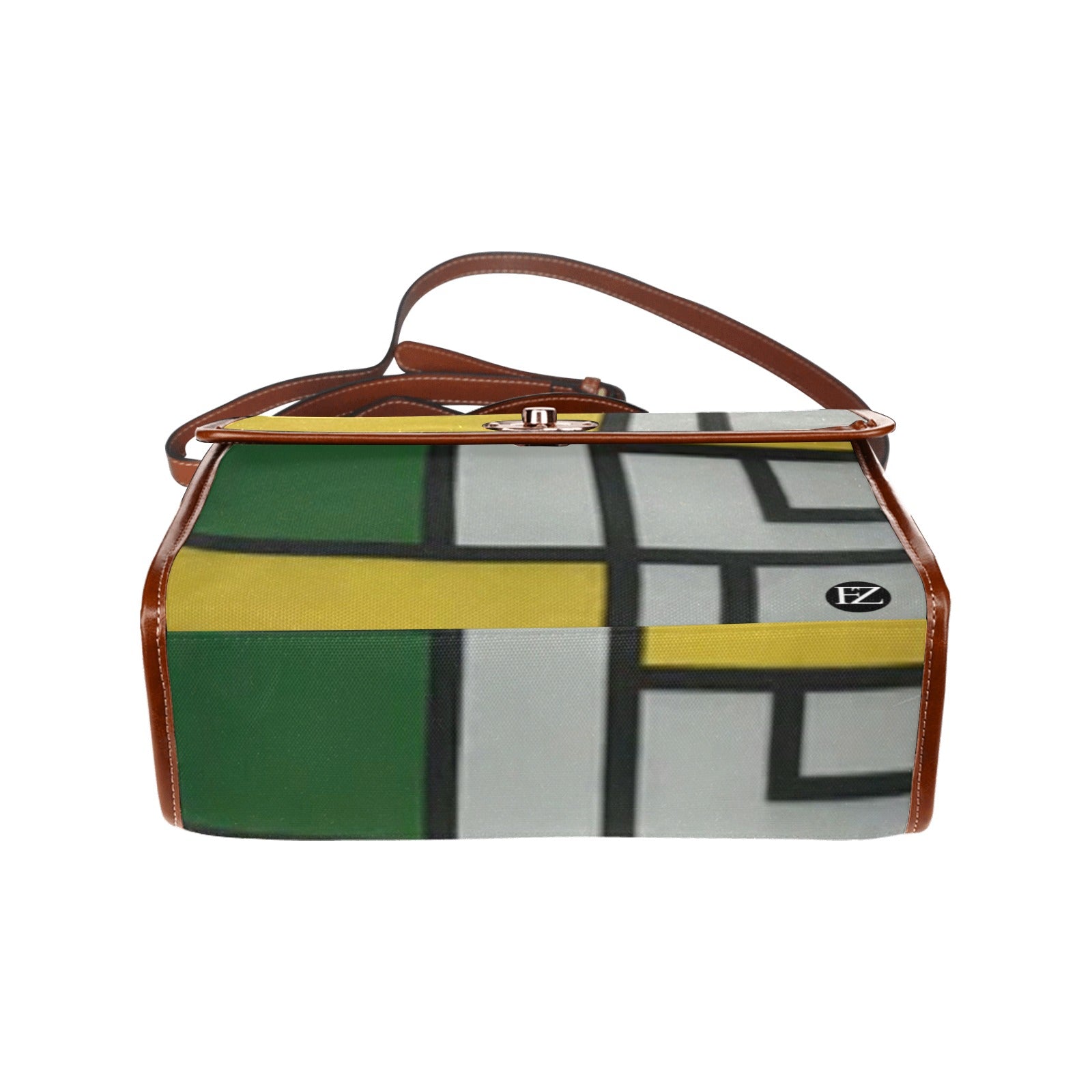 fz handbag multi all over print waterproof canvas bag(model1641)(brown strap)