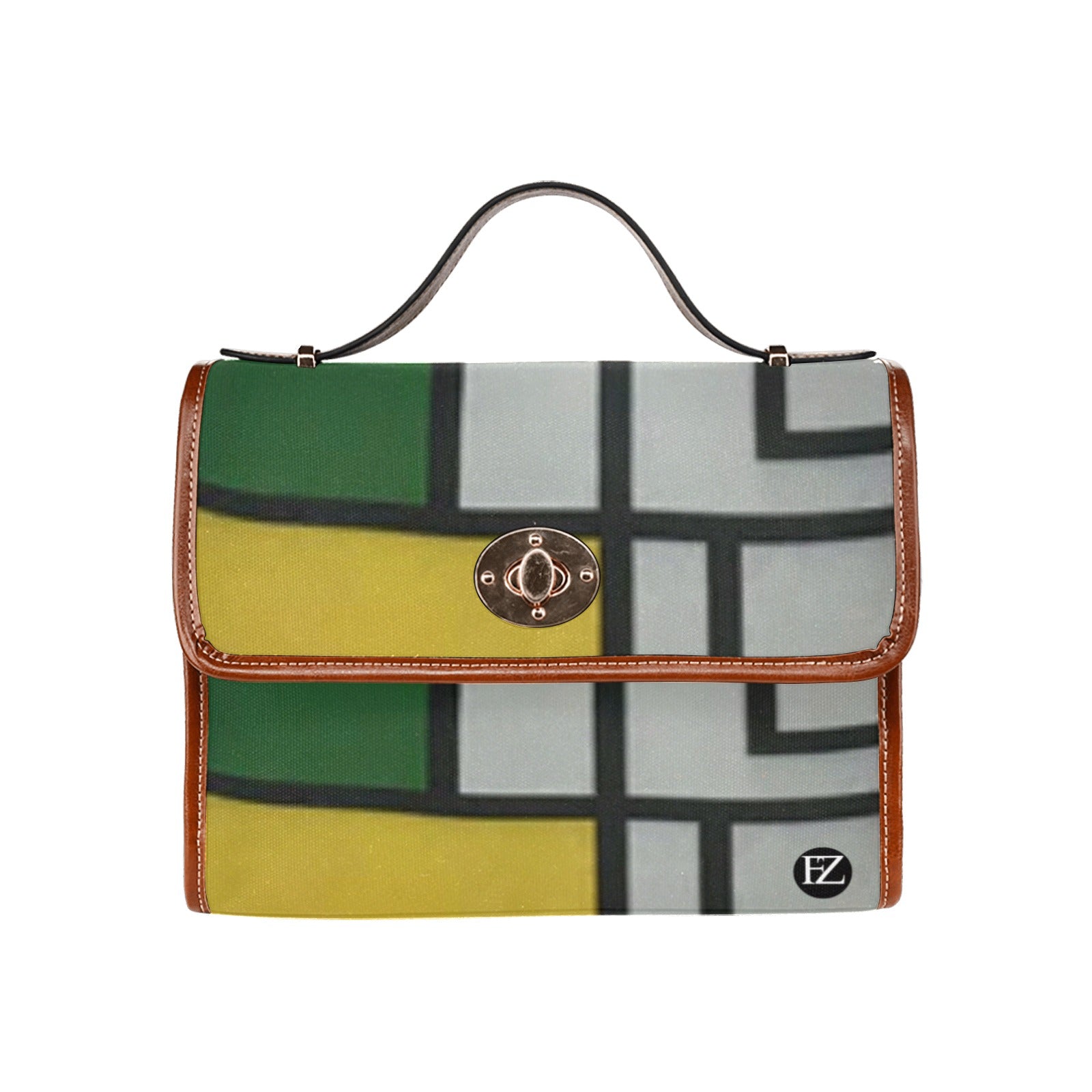 fz handbag multi all over print waterproof canvas bag(model1641)(brown strap)