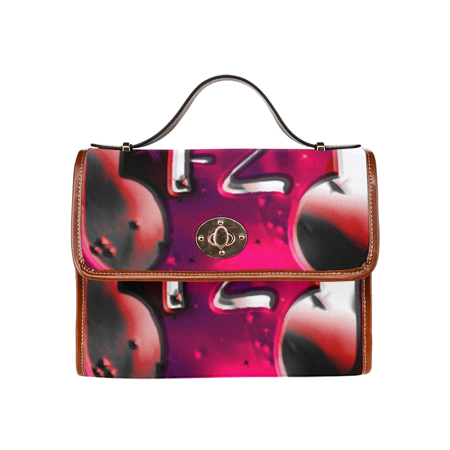fz red abstract handbag all over print waterproof canvas bag(model1641)(brown strap)