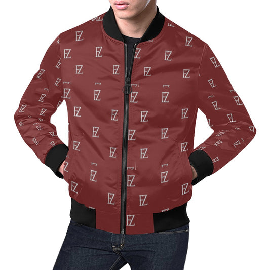fz men's designer jacket- burgundy black men's all over print casual jacket (model h19)