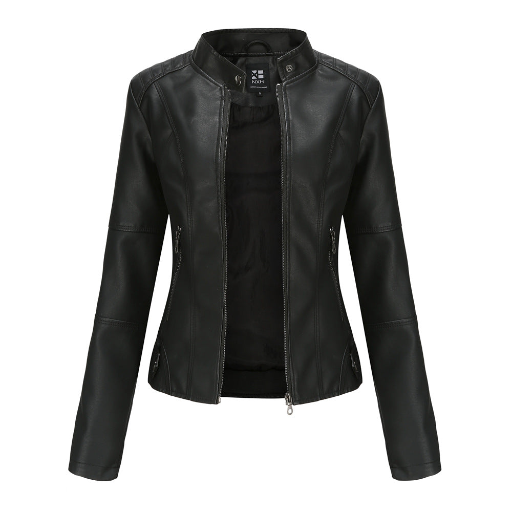 FZ Women's standing collar PU leather jacket - FZwear