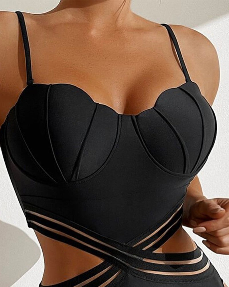 FZ Women's Contrast Mesh Cutout One-Piece Swimsuit - FZwear