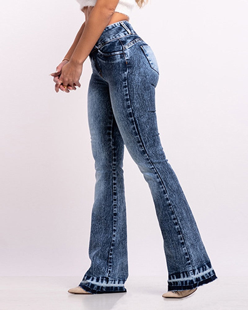 Γυναικείο τζιν παντελόνι FZ με φερμουάρ, πλυμένο με φλάντζα